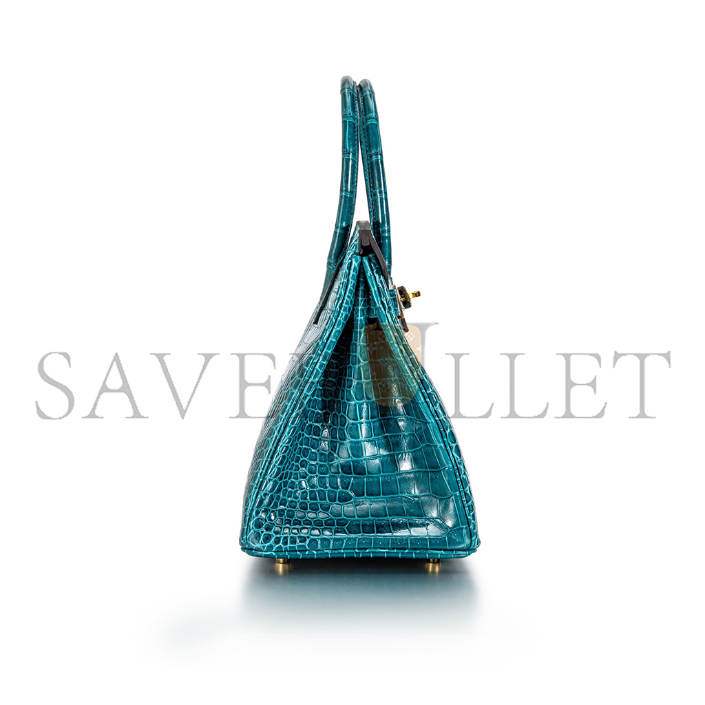 H**mes master birkin 35 crocodile leather green gold buckle h041367ck35 (35*28*18cm)